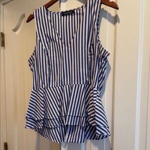 Dana Buchman Blue and White Striped Peplum Blouse